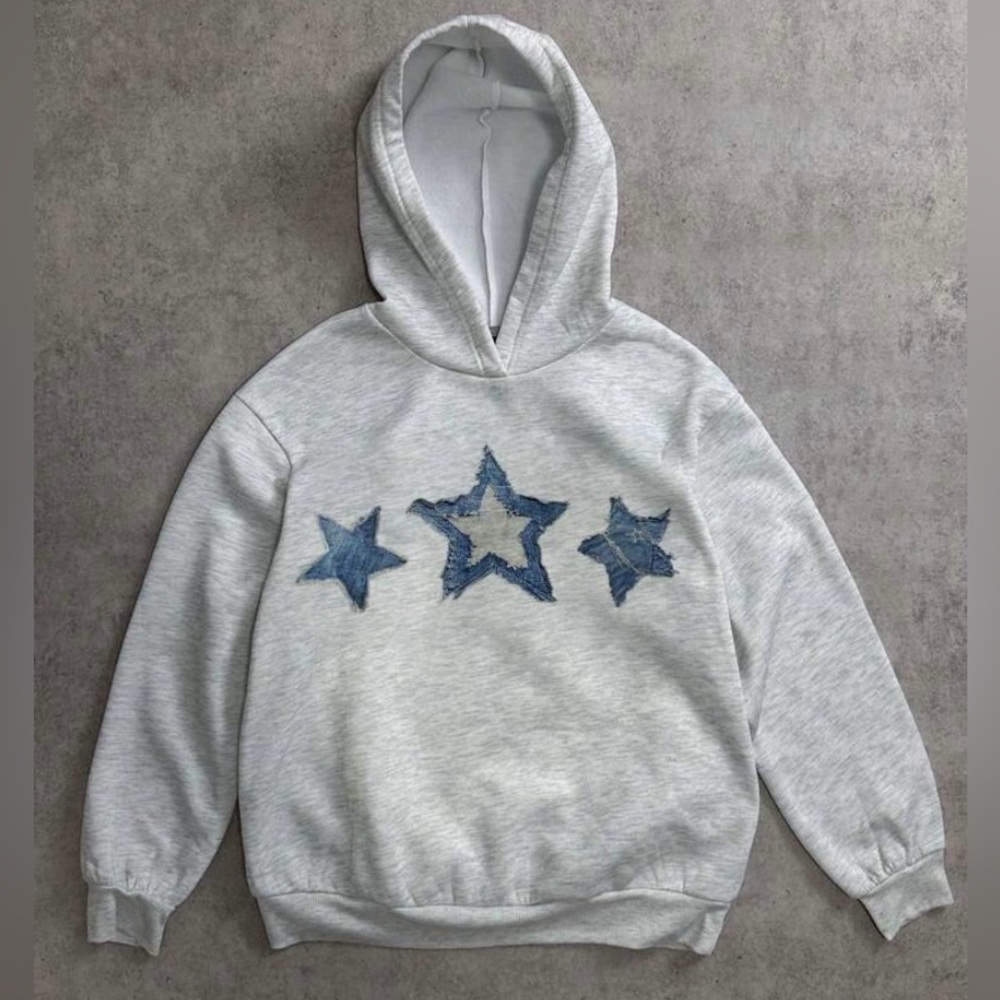 SHEIN Gray and Blue Star Sweatshirt Hoodie and Shorts Set